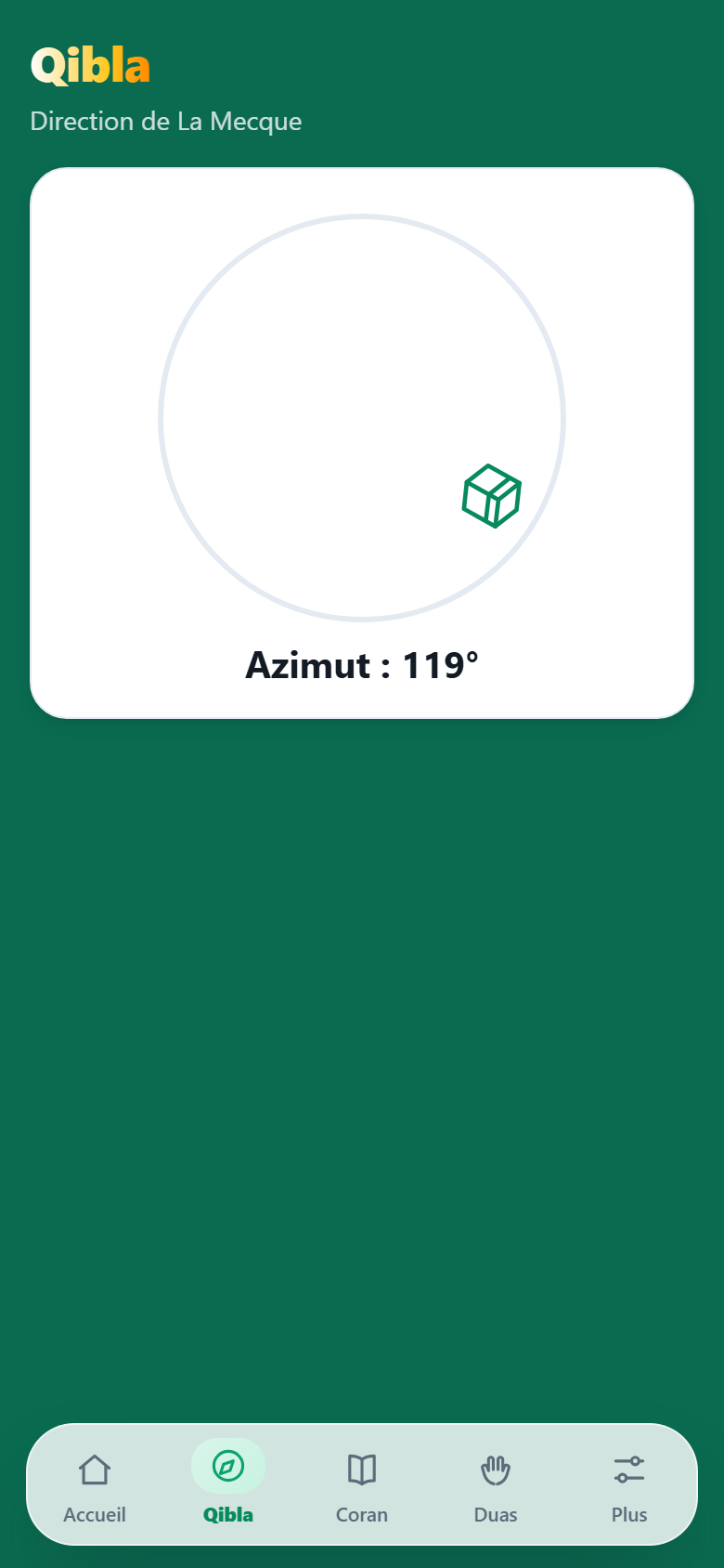 Écran Qibla avec boussole